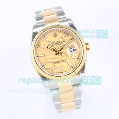 EW Factory Swiss Replica Rolex Datejust Golden Palms Dial Oyster Bracelet 36MM